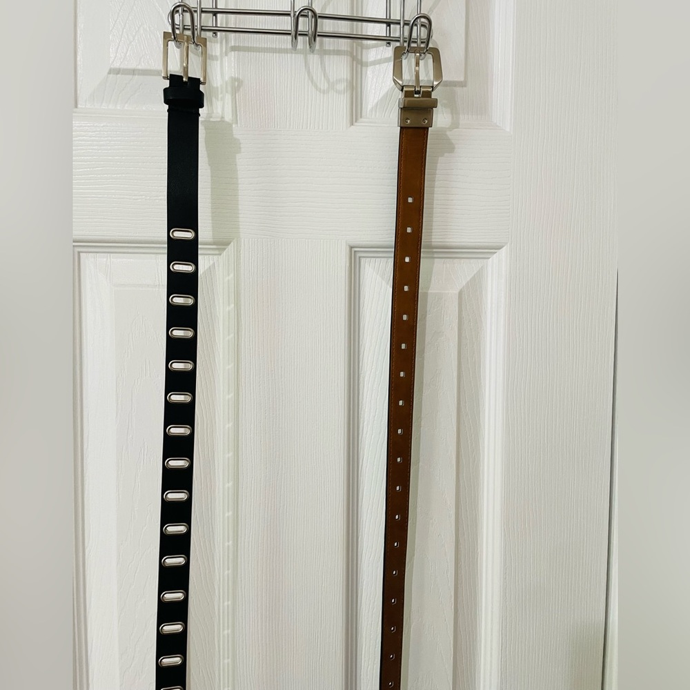 18-22 Set of two leather belts one black and one reversible black and brown